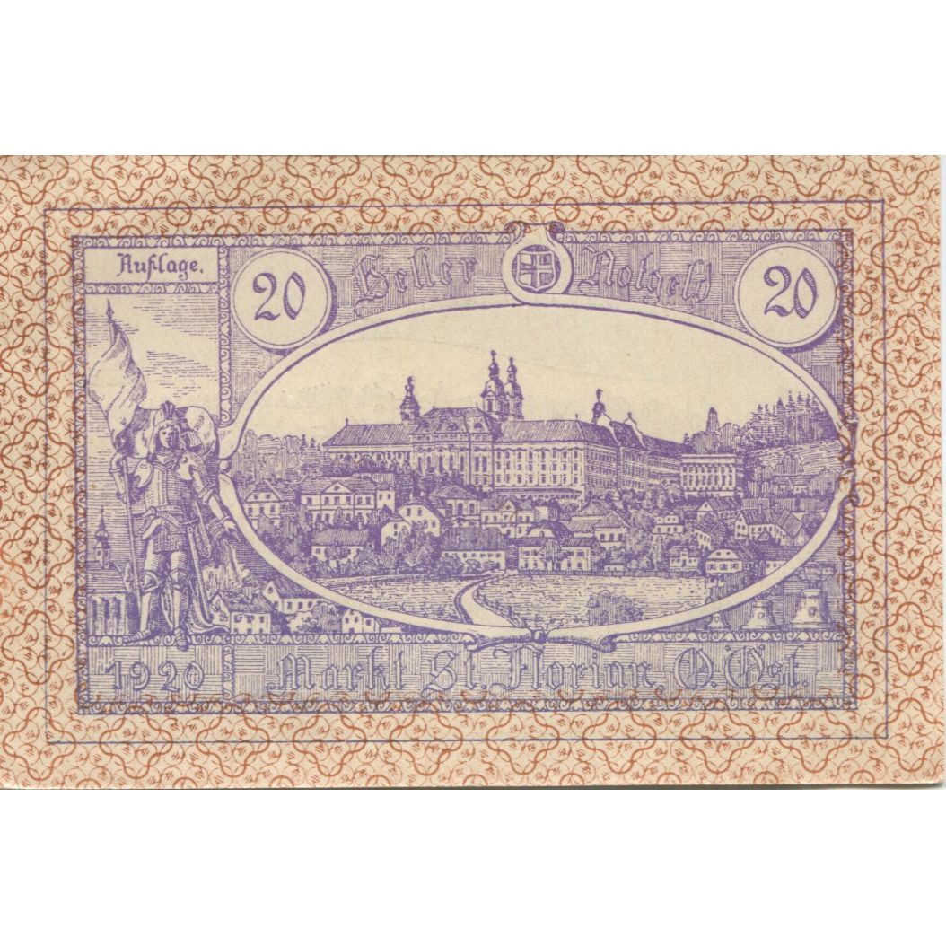 Banknote, Austria, St Florian, 20 Heller, village, 1920 UNC(63) Mehl:FS 881a