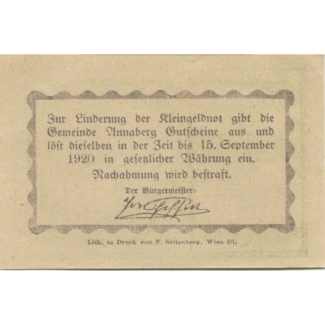 Banknote, Austria, Annaberg, 10 Heller, paysage, 1920, UNC(63) Mehl:FS 44a