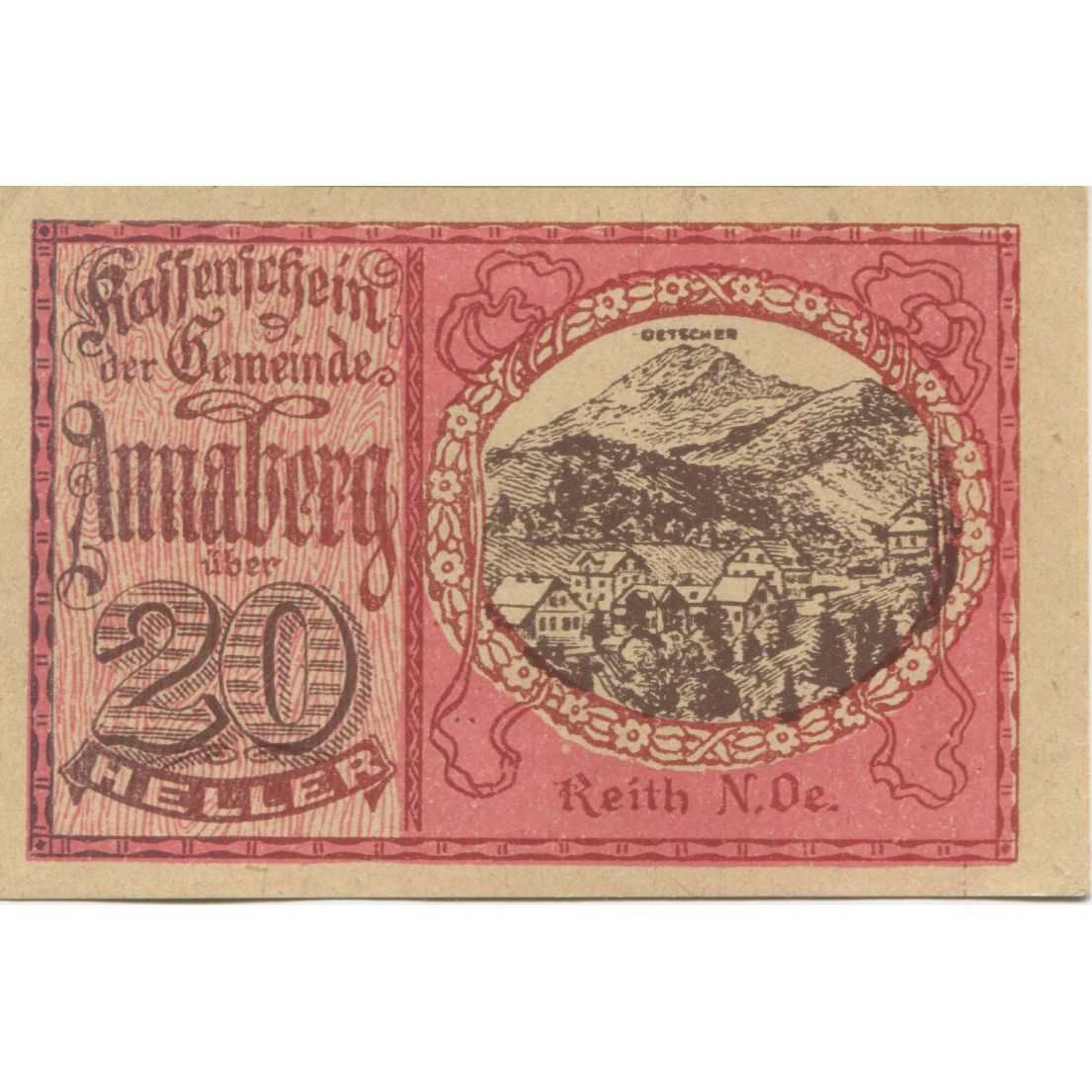 Banknote, Austria, Annaberg, 20 Heller, village, 1920 UNC(63) Mehl:FS 44a