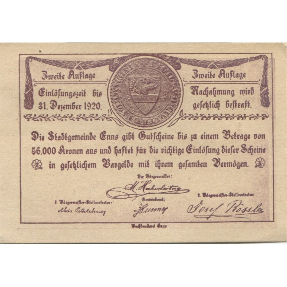Banknote, Austria, Enns, 10 Heller, village, 1920 UNC(63), Mehl:FS 176