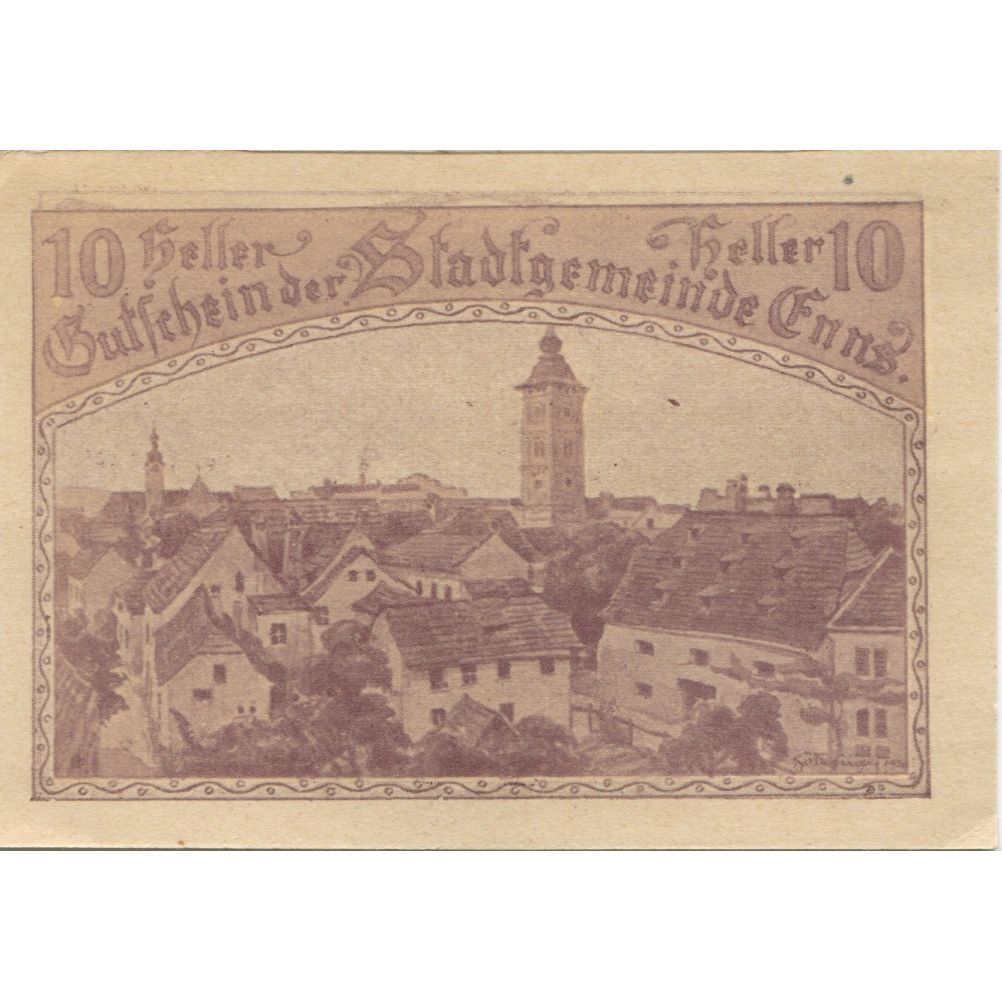 Banknote, Austria, Enns, 10 Heller, village, 1920 UNC(63), Mehl:FS 176