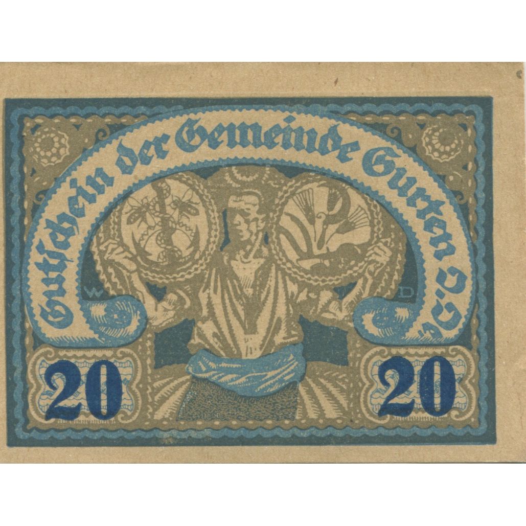 Banknote, Austria, Gurten, 20 Heller, personnage, 1920 UNC(63) Mehl:FS 312c