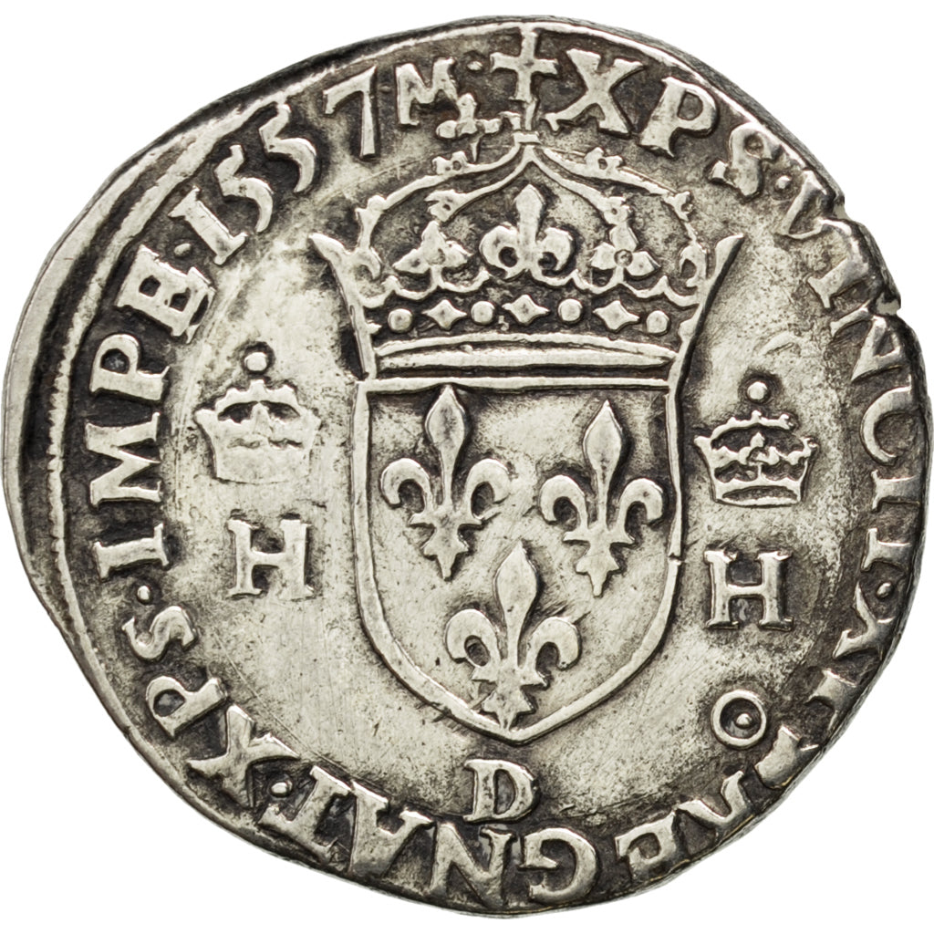 FRANCE, Teston, 1557, Lyons, VF(30-35), Silver, Sombart #4558, 9.01