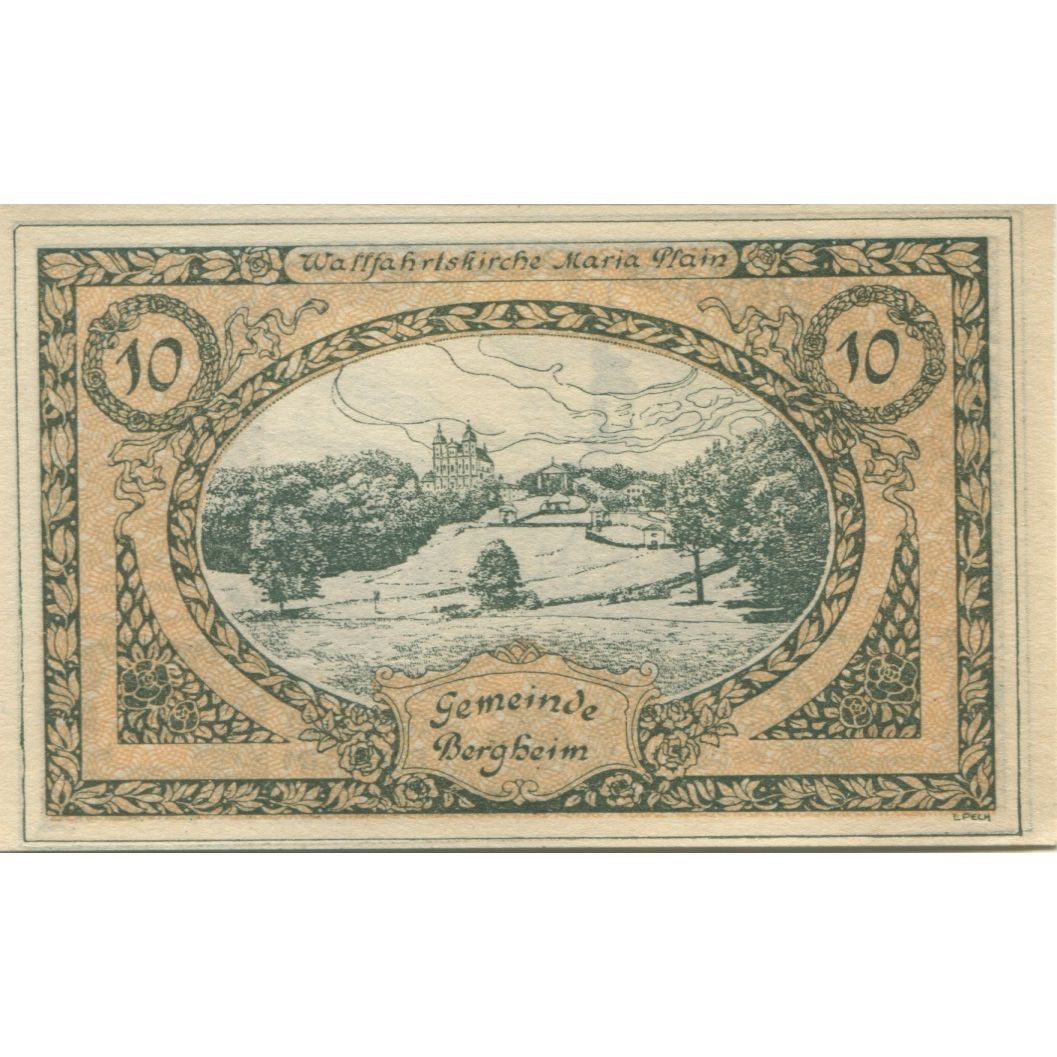 Banknote, Austria, Bergheim, 10 Heller, château, 1920 UNC(63) Mehl:FS 82Ia