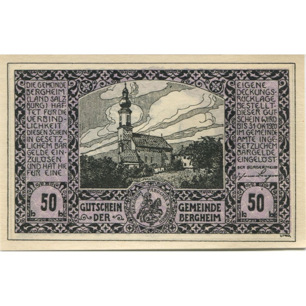 Banknote, Austria, Bergheim, 50 Heller, champs 1920-10-31, UNC(63) Mehl:FS 82Ia