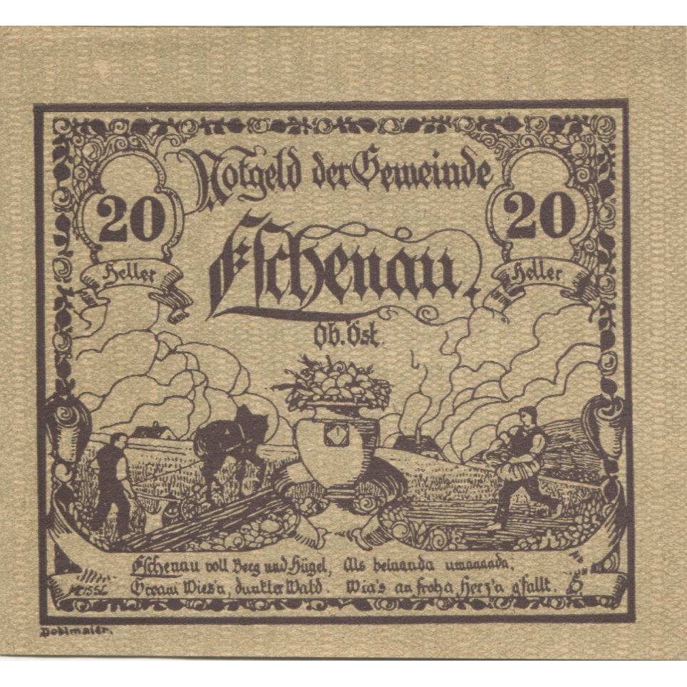 Banknote, Austria, Eschenau, 20 Heller, champs, 1921 UNC(63) Mehl:FS 187a