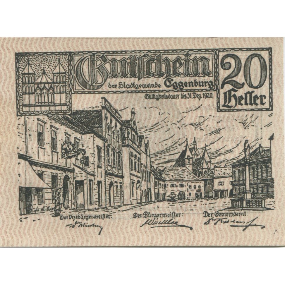 Billet, Autriche, Eggenburg, 20 Heller, rue, 1920, 1920-12-31, SUP, Mehl:FS 162a
