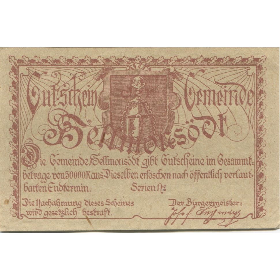 Billet, Autriche, Hellmonsodt, 20 Heller, village, 1920, SPL, Mehl:FS 364