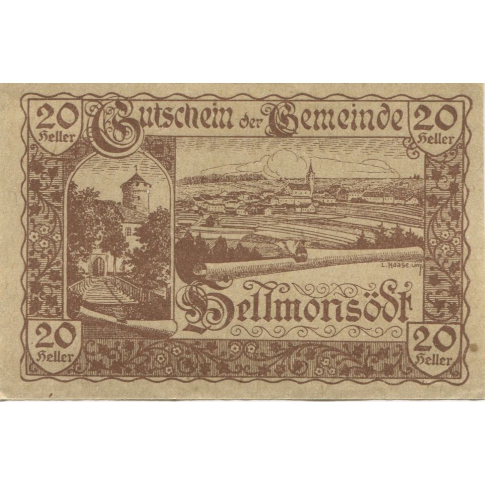 Billet, Autriche, Hellmonsodt, 20 Heller, village, 1920, SPL, Mehl:FS 364