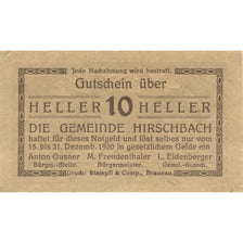 Banknote, Austria, Hirschbach, 10 Heller, Eglise, 1920 UNC(63) Mehl:FS 379