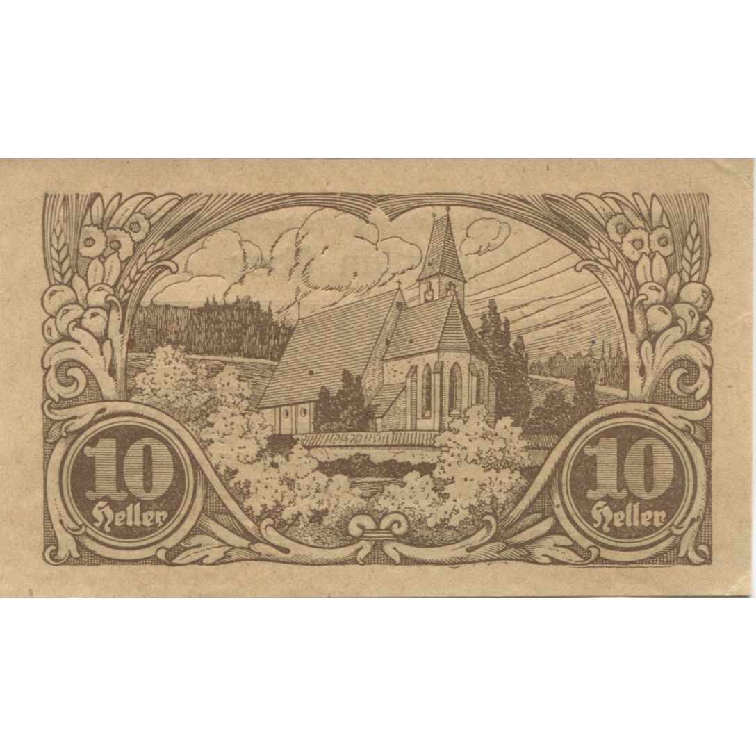 Banknote, Austria, Hirschbach, 10 Heller, Eglise, 1920 UNC(63) Mehl:FS 379