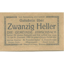 Banknote, Austria, Hirschbach, 20 Heller, chalet, 1920 UNC(63) Mehl:FS 379