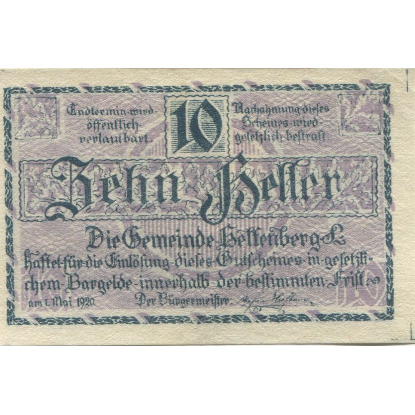 Biljet, Oostenrijk, Helfenberg, 10 Heller, Eglise, 1920, SPL, Mehl:FS 363a