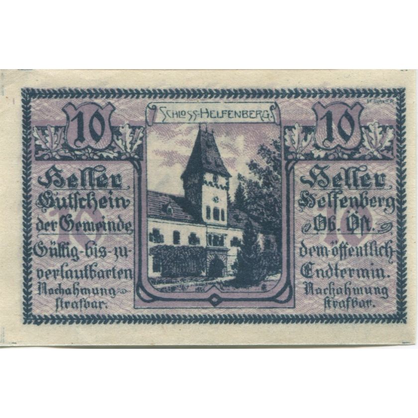 Biljet, Oostenrijk, Helfenberg, 10 Heller, Eglise, 1920, SPL, Mehl:FS 363a