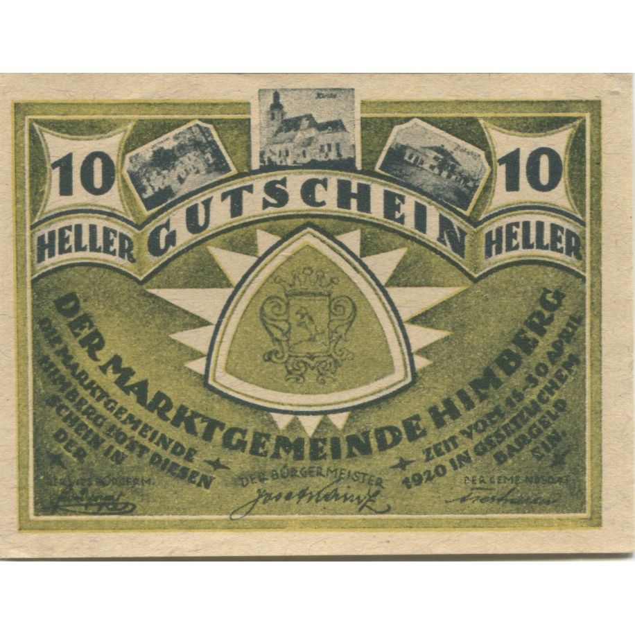 Biljet, Oostenrijk, Himberg, 10 Heller, Blason 1920-04-30, SPL, Mehl:FS 374a