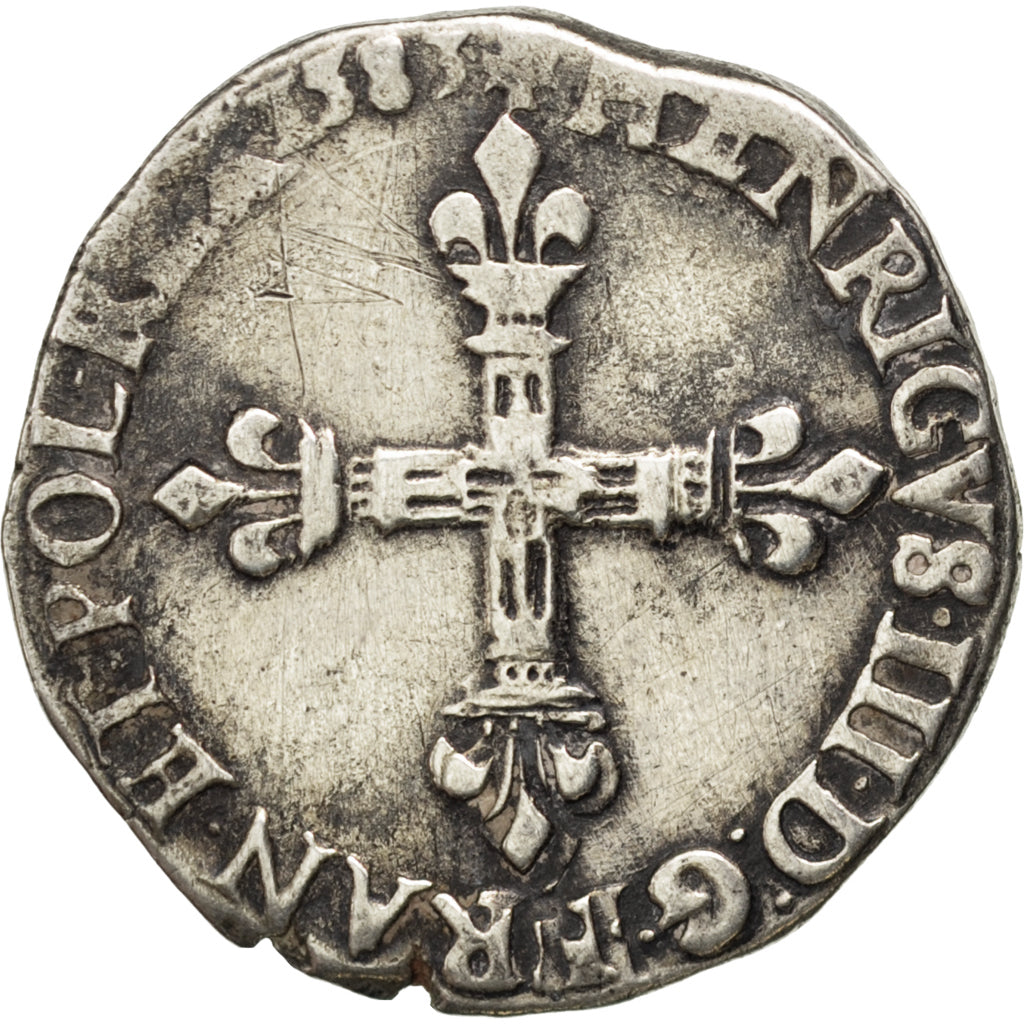 FRANCE, 1/4 Ecu, 1583, Angers, VF(30-35), Silver, Sombart #4662, 9.25