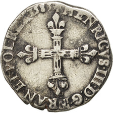 FRANCE, 1/4 Ecu, 1583, Angers, VF(30-35), Silver, Sombart #4662, 9.25