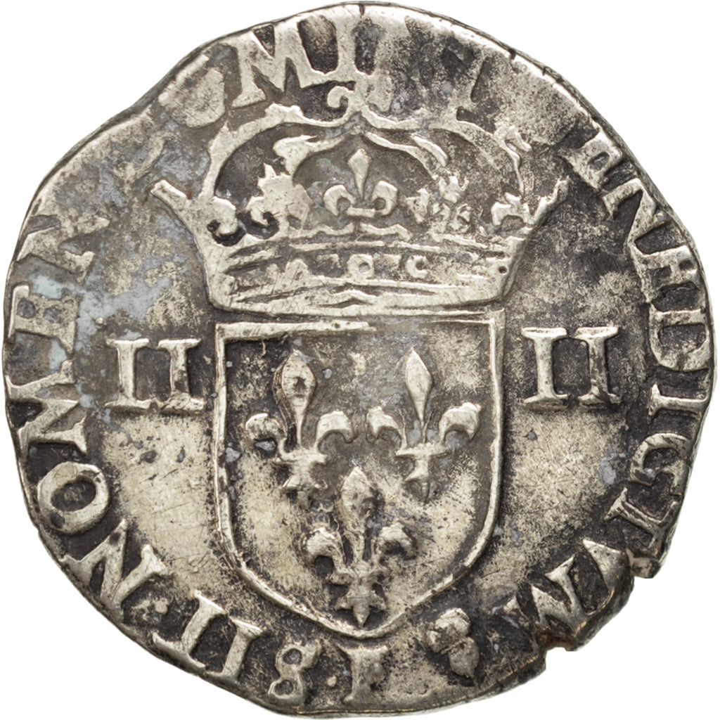 FRANCE, 1/4 Ecu, 1583, Angers, VF(30-35), Silver, Sombart #4662, 9.25