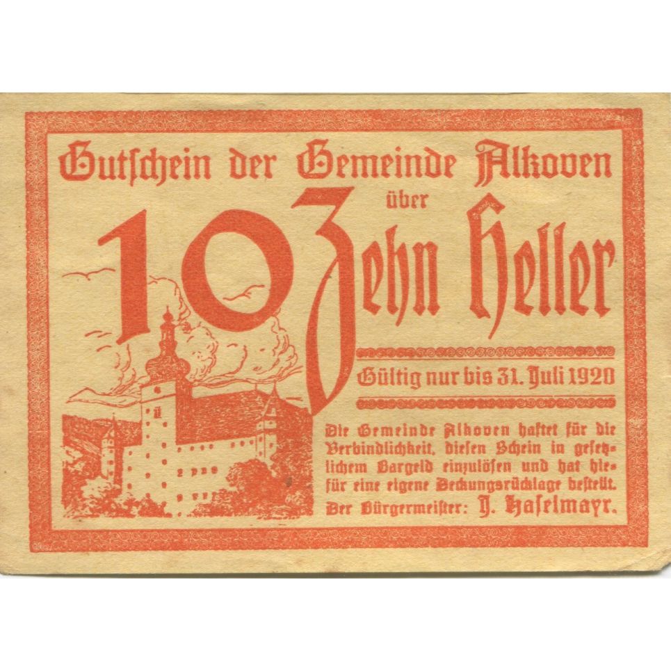Geldschein, Österreich, Alkoven, 10 Heller, château 1920-07-31, VZ Mehl:FS 18Ia