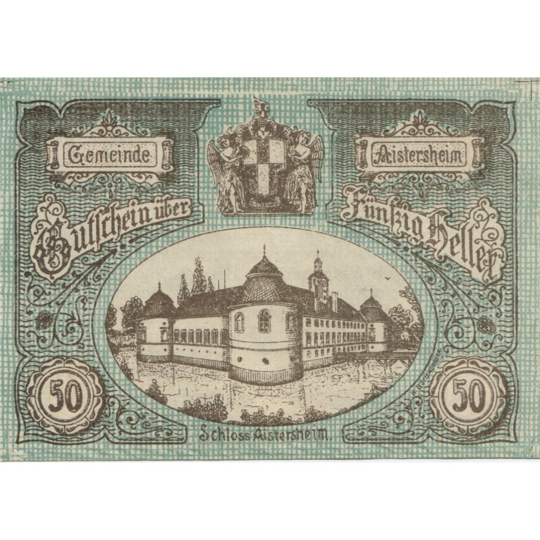 Banknote, Austria, Aistersheim, 50 Heller, château, 1921 UNC(63) Mehl:FS 15b