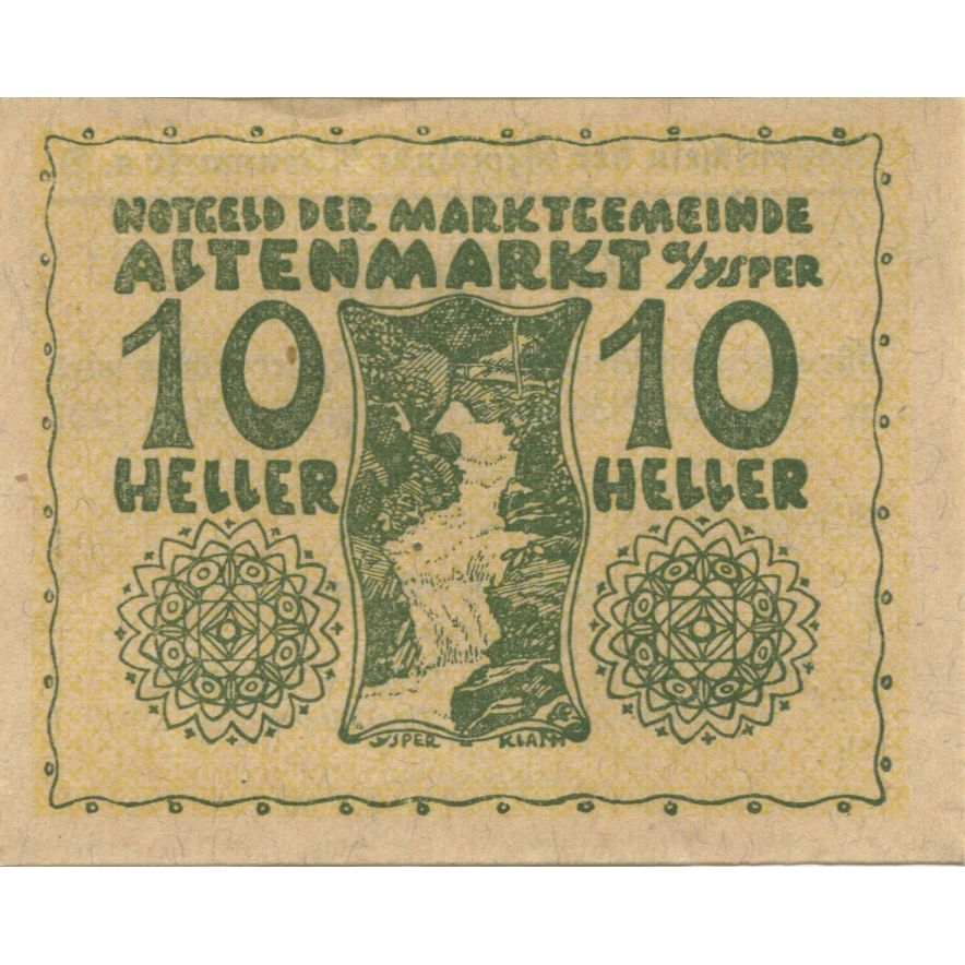 Banknote, Austria, Altenmarkt, 10 Heller, montagne, 1921 UNC(63) Mehl:FS 30