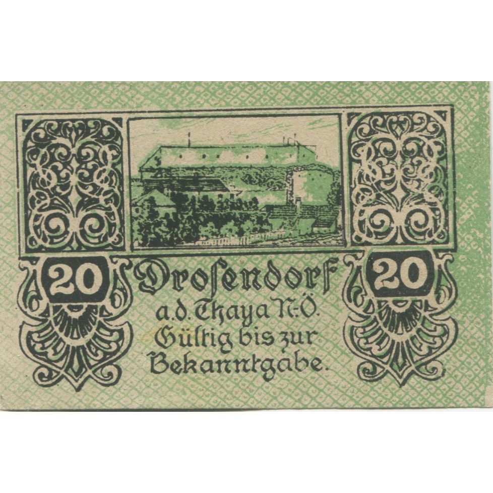Banknote, Austria, Drosendorf, 20 Heller, porte, 1920, UNC(63) Mehl:FS 134a
