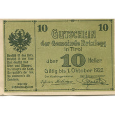Banknote, Austria, Brixlegg, 10 Heller, paysage, 1920 UNC(63) Mehl:FS 104a