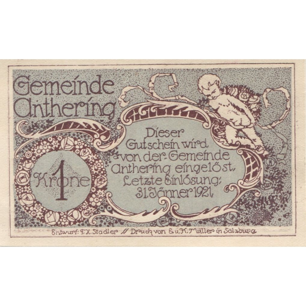 Biljet, Oostenrijk, Anthering, 1 Krone, paysage 1920-12-31, SPL, Mehl:FS 46ga