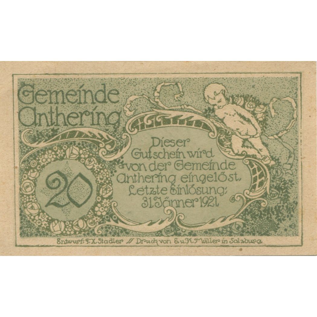 Banknote, Austria, Anthering, 20 Heller, Eglise, 1920 UNC(63) Mehl:FS 46f