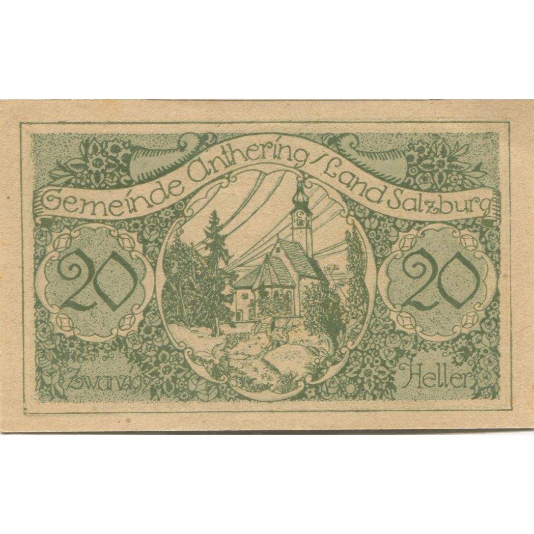 Banknote, Austria, Anthering, 20 Heller, Eglise, 1920 UNC(63) Mehl:FS 46f
