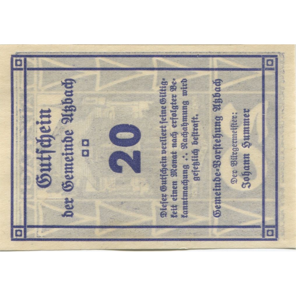Biljet, Oostenrijk, Atzbach, 20 Heller, école 1920-10-31, SPL, Mehl:FS 62b