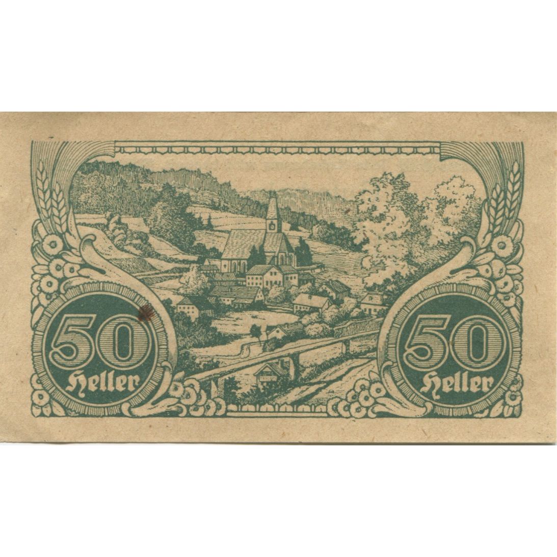 Banknote, Austria, Hirschbach, 50 Heller, village, 1920 UNC(63) Mehl:FS 379