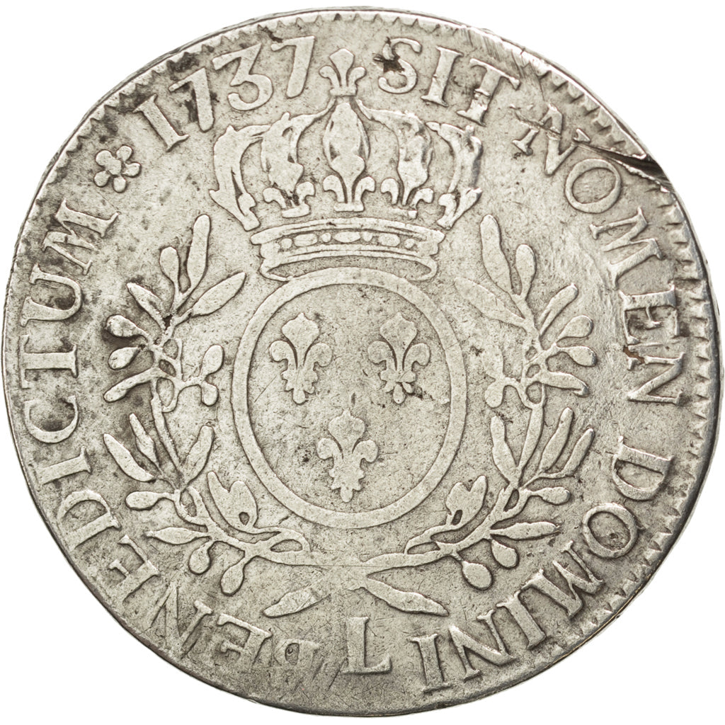 FRANCE, Écu aux branches d'olivier, ECU, 1737, Bayonne, KM #486.12, VG(8-10), ..