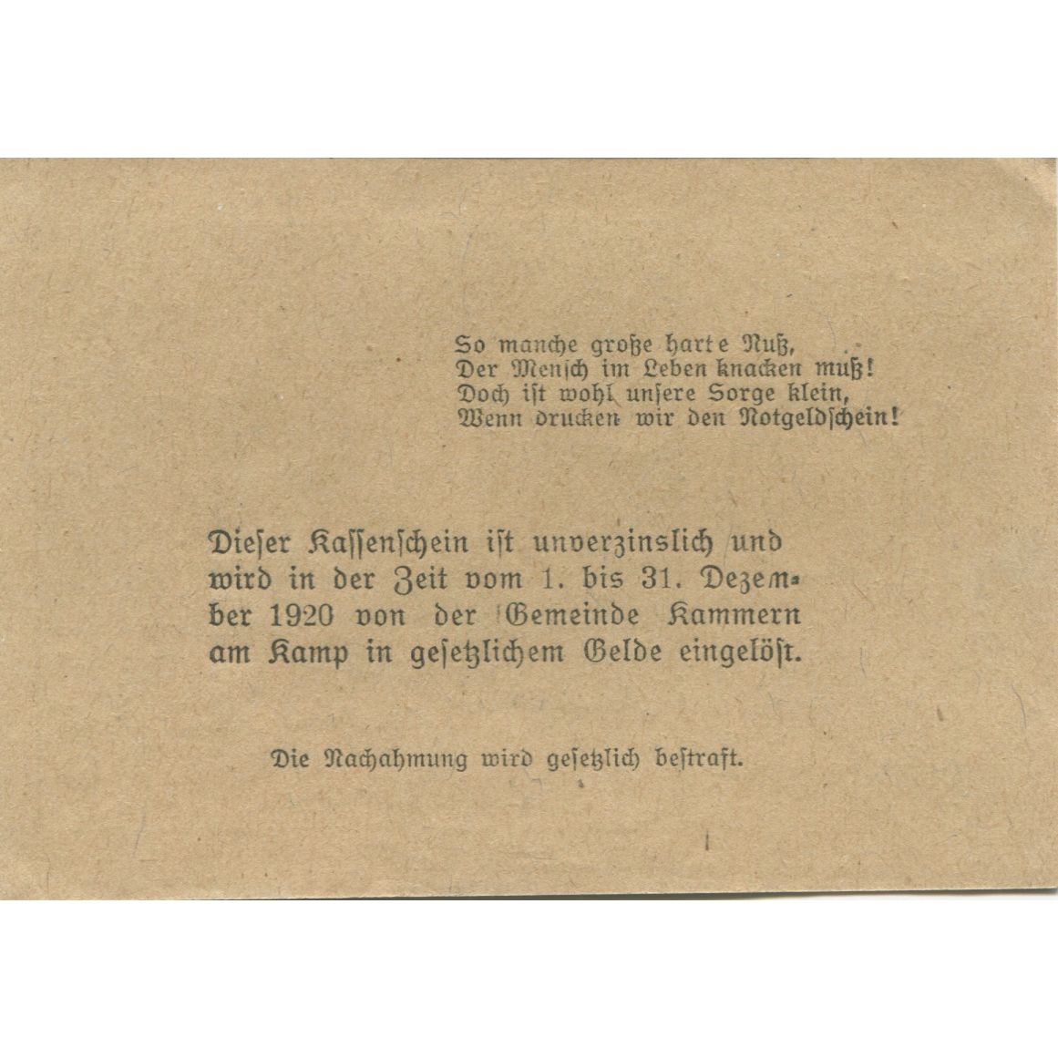 Banconote, Austria, Kammern am Kamp, 10 Heller, raisin, 1920 SPL Mehl:FS 424