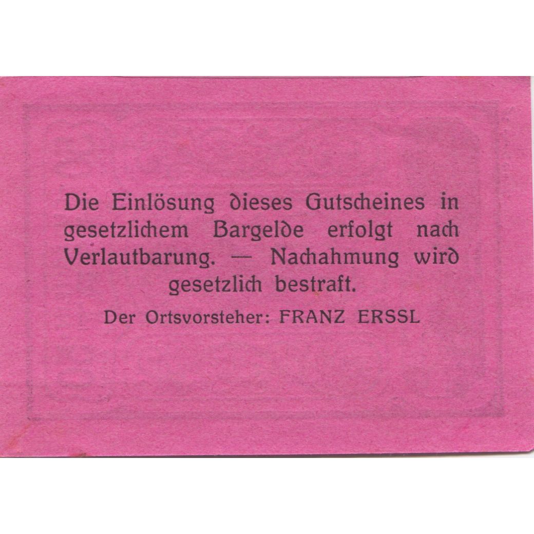 Banknote, Austria, Hart, 50 Heller, paysage 1920 UNC(63), Mehl:FS 351IIIa