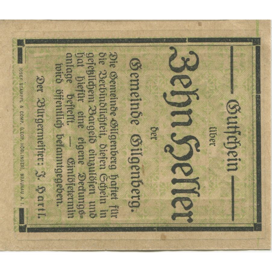 Banconote, Austria, Gilgenberg, 10 Heller, paysage, 1920, SPL, Mehl:FS 236a