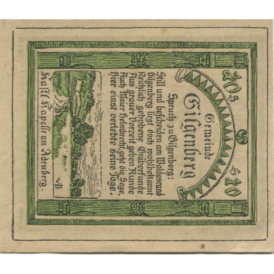 Banconote, Austria, Gilgenberg, 10 Heller, paysage, 1920, SPL, Mehl:FS 236a