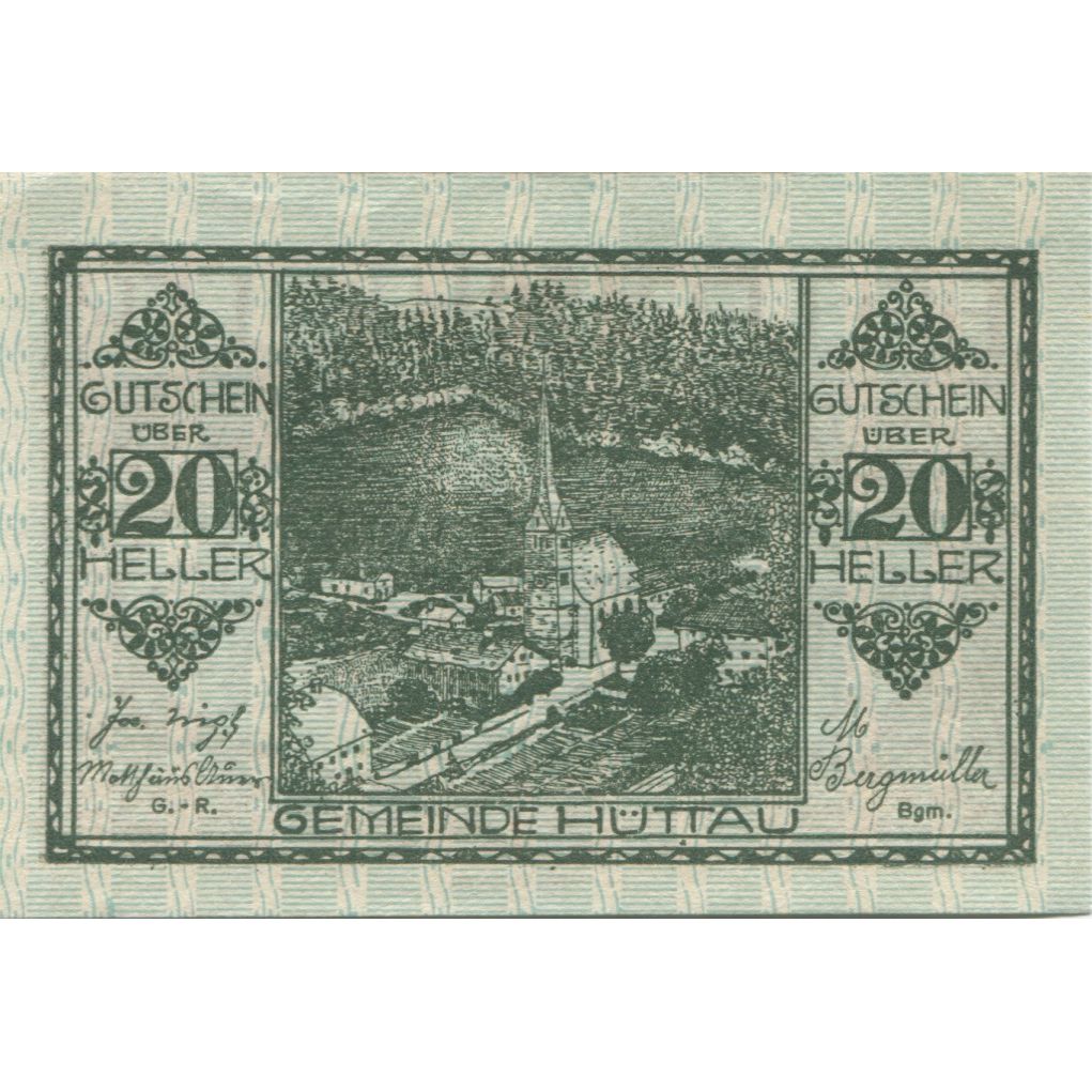 Banknote, Austria, Hüttau, 20 Heller, village 1921-01-31, UNC(63) Mehl:FS 401a