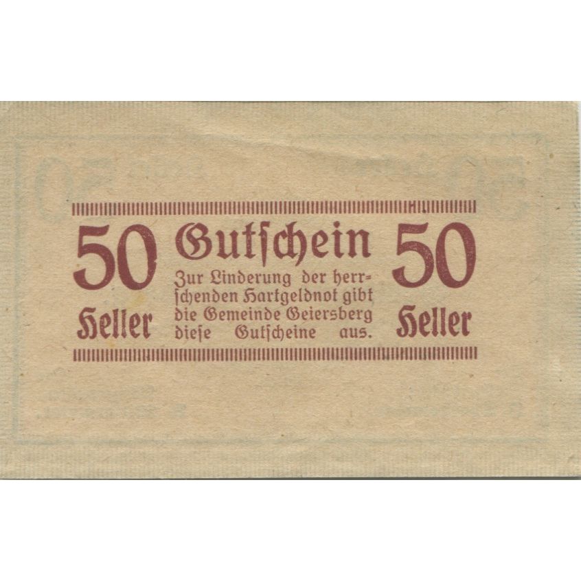 Billet, Autriche, Geiersberg, 50 Heller, valeur faciale 1920SPL Mehl:FS 227a