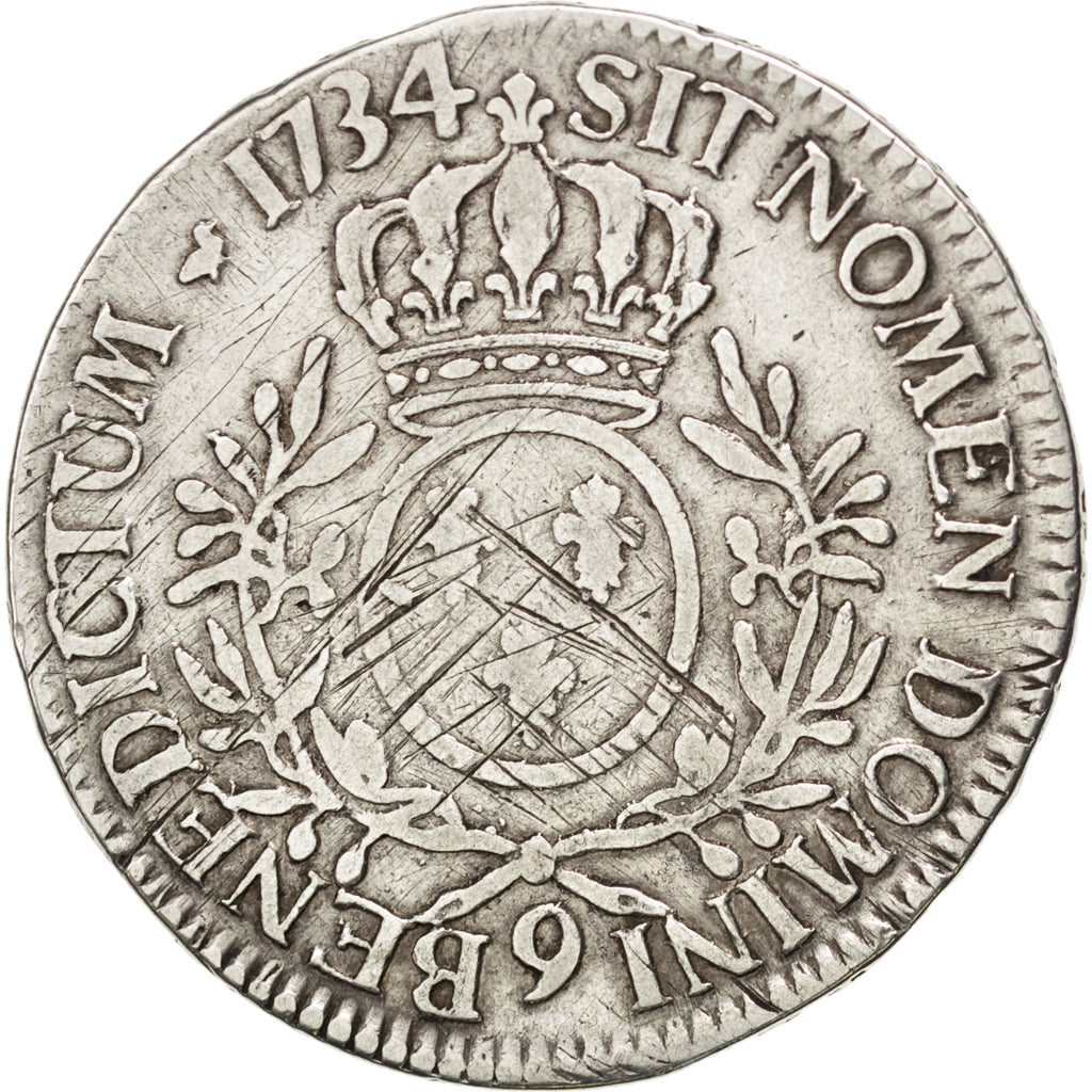 FRANCE, Écu aux branches d'olivier, ECU, 1734, Rennes, KM #486.26, VG(8-10), ...