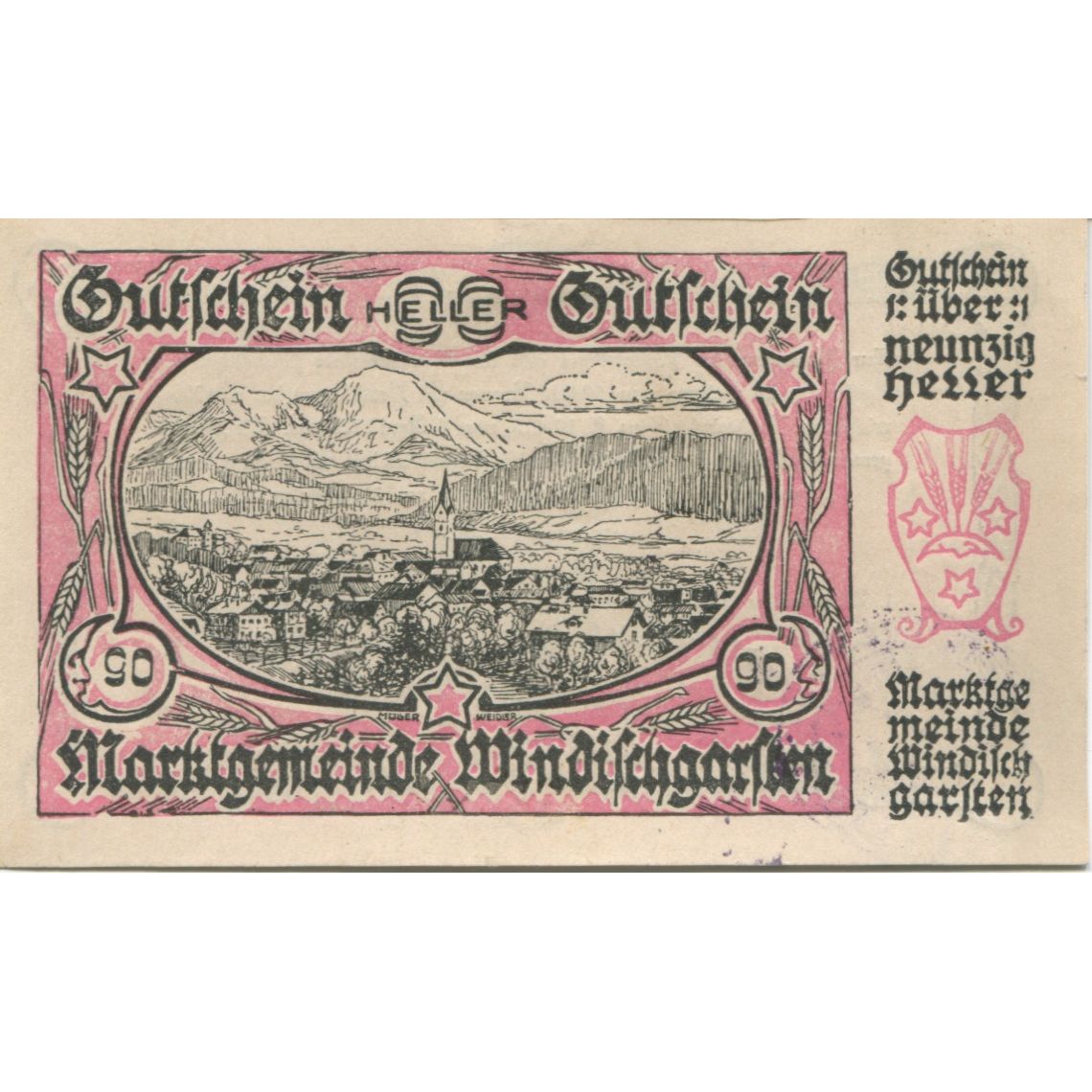 Biljet, Oostenrijk, Windischgarsten 90Heller paysage 1920, SUP+ Mehl:FS 1245IIIa