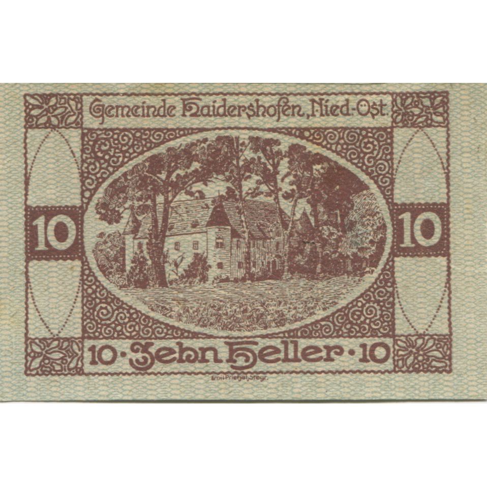 Banknote, Austria, Haidershofen, 10 Heller, château 1920 AU(55-58) Mehl:FS 335Ib