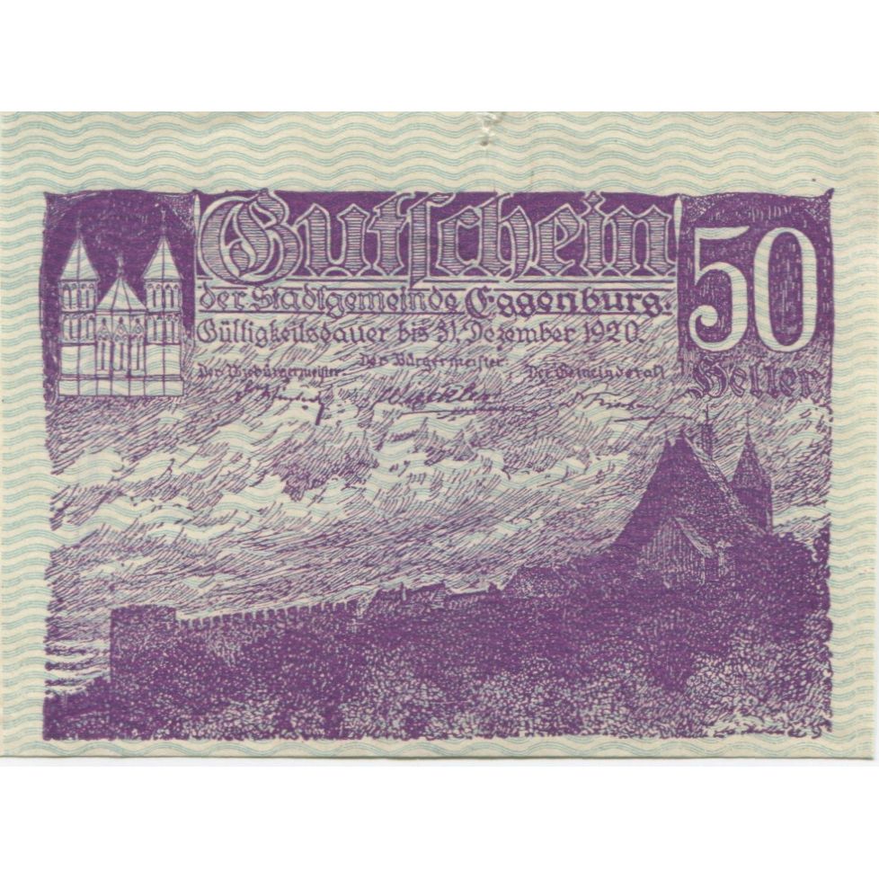 Banknote, Austria, Eggenburg, 50 Heller, château, 1920 AU(55-58) Mehl:FS 162a