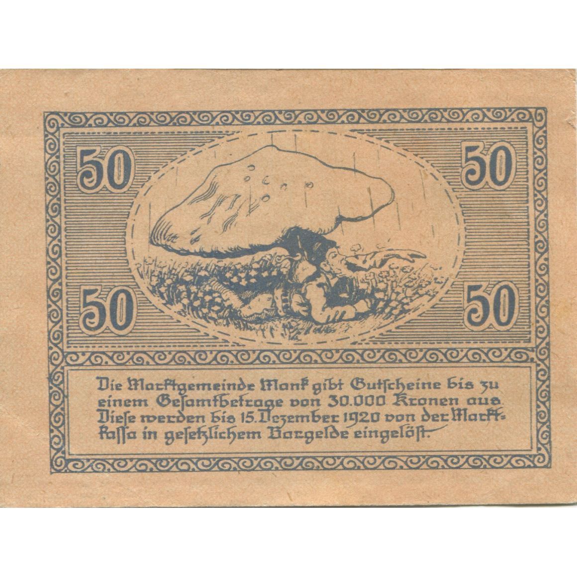 Geldschein, Österreich, Mank, 50 Heller, lutin 1920-12-15, VZ, Mehl:FS 576a