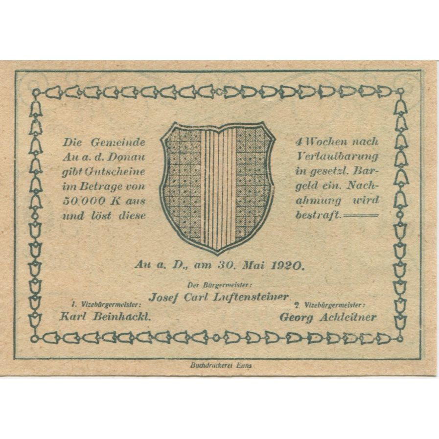 Biljet, Oostenrijk, Au a.d D, 30 Heller, fleuve 1920-05-30, SPL, Mehl:FS 64