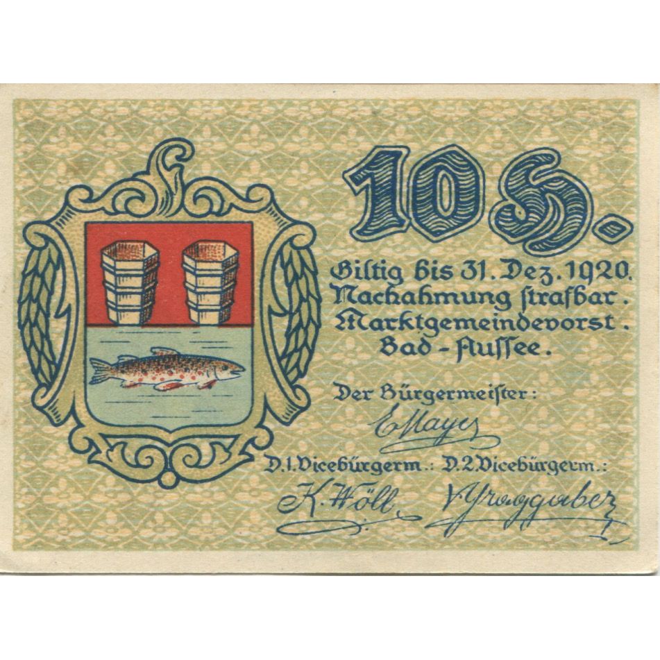 Banknote, Austria, Bad Aussee, 10 Heller, village, 1920 UNC(63) Mehl:FS 73