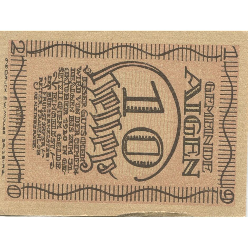 Banknote, Austria, Aigen, 10 Heller, village 1920-12-31, UNC(63), Mehl:FS 13a