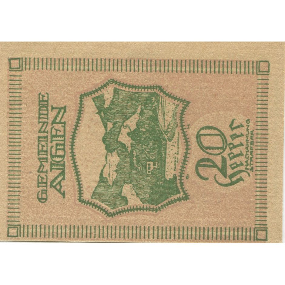Nota, Áustria, Aigen, 20 Heller, paysage 1920-12-31, UNC(63), Mehl:FS 13a