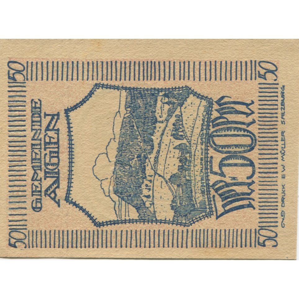 Nota, Áustria, Aigen, 50 Heller, champs, 1920, 1920-12-31, UNC(63), Mehl:FS 13a