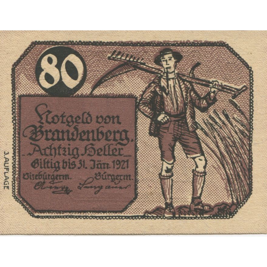Banknote, Austria, Brandenberg, 80 Heller, blé 1920-12-31, UNC(63) Mehl:FS 99c